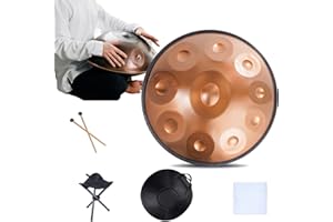 LXHGVKHJ Handpan Drums de 432Hz/440Hz, Steel Tongue Drum de 9/10/ 12 Notas, Instrumento para principiantes y profesionales, Hand Pan Drum de 55cm con todos los accesorios (Size : 432Hz, Color : GOLD_10 NOTE