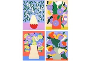 askkqtx 4 Pack Paint by Number Kits for Adults,Flowers in Vase DIY Oil Acrylic Painting by Numbers for Beginners,Simple Plants Decorative Painting for Home Decor 12×16 Inch