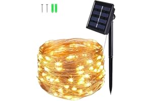 BOLWEO Solar Lichterkette Aussen, 5M 50 LED Kupferdraht Lichterkette, 8 Modi Timer IP65 Wetterfest für Hof,Garten,Terrasse,Hof,Bäume,Party,Hochzeit,Innen/Außen Dekoration