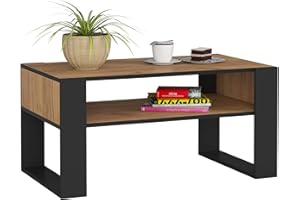 AKORD Couchtisch Holz DOMI mit einem Regal | 92x45x53cm | Für Wohnzimmer | Schlafzimmer Schrank | Minimalistisch Modernes Design | Schichtstoffplatte 16mm | Eiche Craft & Schwarz Front