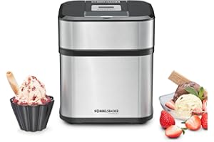 ‎ROMMELSBACHER ROMMELSBACHER Eismaschine IM 12 Kurt - für Speiseeis, Frozen Yogurt, Sorbet & Slush, 1,5 Liter Gefrierbehälter, 500 ml Füllmenge, Zeitschaltuhr, leichte Reinigung, Eisportionierer