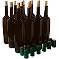 GOLDBEARUK Empty Wine Glass Bottles 750ml - Set of 12 (Brown)