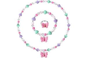 Maeoetty Colorful Butterfly Jewellry Princess Girls Necklace Bracelet Little Kids Lovely Beaded Necklace and Bracelet Princess Dress up for Toddlers Kids Gift-Style 1