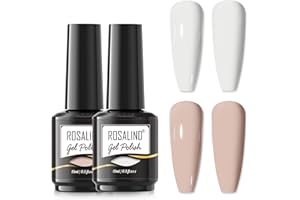 ROSALIND Esmaltes Permanentes Para Uñas Blanco Nude Colores, Semipermanente Para Uñas 15ml Pintauñas Semipermanentes UV LED, Kit Manicura White Desnudo Color Gel Nail Polish 2Pcs