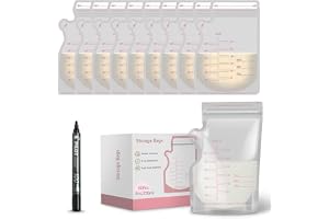 zilSquare™ Breast Milk Storage Bags 60pcs, 8.5 Ounce Easy Pouring and Self Standing Breastmilk Storing Bags, Leak Free, Double Zipper Seal, Hygienic, Freezer Safe, 250ml Milk Storage Bag