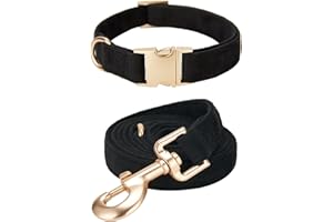YUDOTE Set di collare e guinzaglio per cani in morbido velluto a coste non irritante, per passeggiate quotidiane, nero