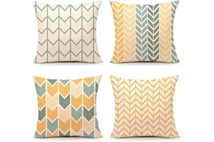 TIDWIACE Amarillo y Verde Hogar Algodón Lino Funda de Cojine Geométrico del Sofá - Throw Cojín Decoración Almohada Caso de la Cubierta Decorativo para Sala de Estar, sofás 45x45Cm Set de 4