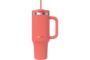 Contigo Botella termo 1200 ml con asa y pajita, Botella térmica aislada de acero inoxidable con tapa, Thermos, Se enfría durante 29 horas, Taza termo, Sin BPA, Coral