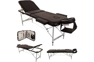 MERAX Premium Black Portable 3-Section Massage Table Bed with Aluminum Frame and Premium PU Leather - Perfect for Tattoo, Spa, and Reiki Therapy