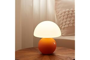 Dawnwake Pilz Nachttischlampe Tischlampe, Led Dimmbar Tischleuchte Deko Wohnzimmer, Schlafzimmer Tischlampen, Mushroom Bedside Table Lamp, Keramikbasis Glas Klein Nachtlampe (Orange)