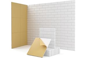 KUCHOOW Acoustic Panels Self-adhesive, 12 Pcs Brick Sound Absorbing Panels, Recording Studio, Bedroom, Gaming Room, Living Room, Decorative Acoustic Tiles for Walls, Doors 11.8" X 11.8" X 0.4" White