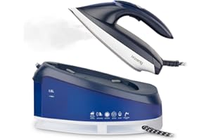 H.Koenig Ferro da stiro con caldaia V7, 2600W, Pressione 8 bar, Produzione di vapore 120g/min, Funzione vapore verticale, Piastra in ceramica antiaderente, Serbatoio dell'acqua da 1,5L