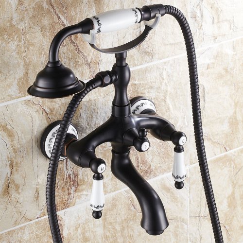 Hiendure® Messing Wandhalterung Badewanne Mitte verbreitet Badewanne Wasserhahn mit Handbrause, Öl eingerieben Bronze-Finish