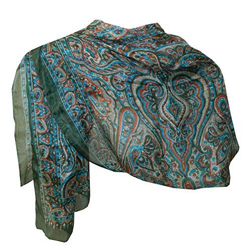 Preisvergleich Produktbild Schal Seide grün 170x50cm Paisley Halstuch Stola Accessoire Indien