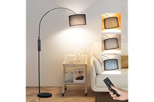 ‎ANTENLICHT ANTENLICHT AURA Bogenlampe mit Fernbedienung Schwarz | Wohnzimmer Stehlampe Dimmbar | Inklusive LED E27 I Braun Stoffschirm 33 cm I Fußschalter I Bogenleuchte Vintage geeignet für Schlafzimmer, Hotel