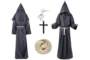 Ayizhiniu Disfraz de Monje Sacerdote, Túnica Monje Disfraz Halloween, Túnica Medieval Renacimiento Traje de Fraile con Cruz y Cuerda, Aplicable Juego de rol para Fiesta Temática Halloween