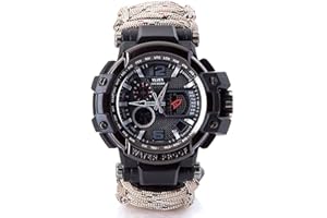WLDOCA Reloj de Paracord táctico Militar Impermeable multifunción, Reloj de Supervivencia al Aire Libre para Hombres, Relojes de Pulsera Deportivos con termómetro de brújula