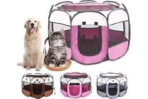 FOUVIN Cabina per cuccioli, per interni – Beccuccioli, 73 x 73 x 43 cm – Recinzione per gatti con 2 porte, inclusa palla – pieghevole, ideale per cani, gatti e piccoli animali (marrone)