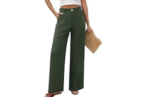 PASUDA Pantalones Mujer Verano Suelto Rectos Casual Cintura Alta Anchos Con Botones Ligero Cómodo de Traje Playa Con Bolsillos