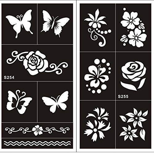 Mehandi Schablonen 10 Sheets Set G Henna Designs zur einmaligen Verwendung für Körper auch für Glitter Tattoo und Air Brush Tattoo geeignet - 6
