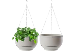 EACHPT 2 Pièces Pots de Fleurs à Suspendre, 23CM Pot de Fleurs Suspendu à Arrosage Automatique,Pots de Fleurs Suspendus pour lextérieur avec Trous de Drainage et Soucoupe Amovible pour Plafond Balcon