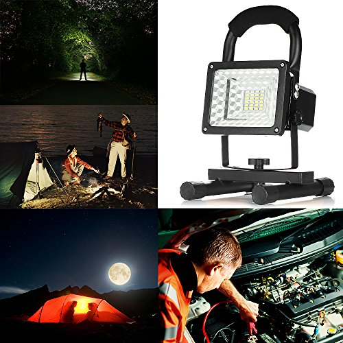 GRDE® Neuest 15W LED Arbeitsleuchte Tragbar Ultra Helle Handlampen Flutlicht Taschenlampen, Wasserdicht Flutfest Wiederaufladbar Abnehmbar Work Akku Work Light Lampen Torches, Multi Modi 24 LED Birnen 1600 Lumen 360° Drehbar Sicherheit Strahler Leuchten Schwerfer, Außen Beleuchtung für Camping Fischen Forschungsreise Auto Hüten, (Mit USB Ports und Spezielle SOS Modus) (Schwarz) - 6