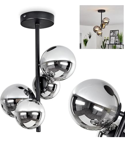 Qazqa Moderne Plafondlamp Zwart Met Amber En Smoke Glas 5 Lichts Athens Qazqa Moderne Plafondlamp Zwart Met Amber En Smoke Glas 5 Lichts Athens