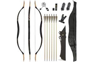 SHARROW Tir à l'arc Traditionnel Arc Classique et Flèches Ensemble Arc Long 25lbs-40lbs Fait Main Longbow Arc en Bois Mongol Horsebow Arc de Chasse pour la Pratique de la Chasse aux Adultes