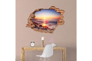 SIYSE Vista de la ventana 3D Etiqueta de la pared de la ventana falsa Calcomanías murales extraíbles Vinilo Arte Paisaje Playa Océano Decoración para sala de estar Habitación para niños-B_50 * 70cm