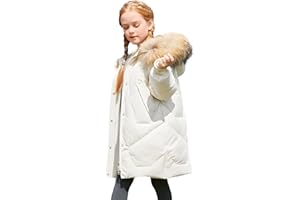 amropi Enfant Fille Manteau Parka Veste à Capuche Fourrure Longue Chaud Hiver Blouson pour 5-13 Ans