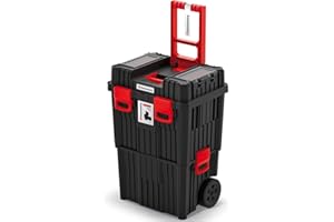 Kistenberg 2 in 1 Werkzeugtrolley Werkzeugkiste Werkzeugkasten Werkstattkoffer Rollende Werkstatt (Klemmverschlüssen, Organizer im Deckel, Staubdicht, 450 x 360 x 640 mm (Mit Kunststoff-Verschluss)