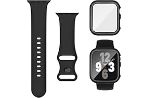 Joehwerr 3-in-1 Compatible for Apple Watch Straps 40mm with Case & Screen Protector, Silicone Sport Strap and Protective Cover with 9H Tempered Glass for iWatch Series 6/5/4/SE3, Black