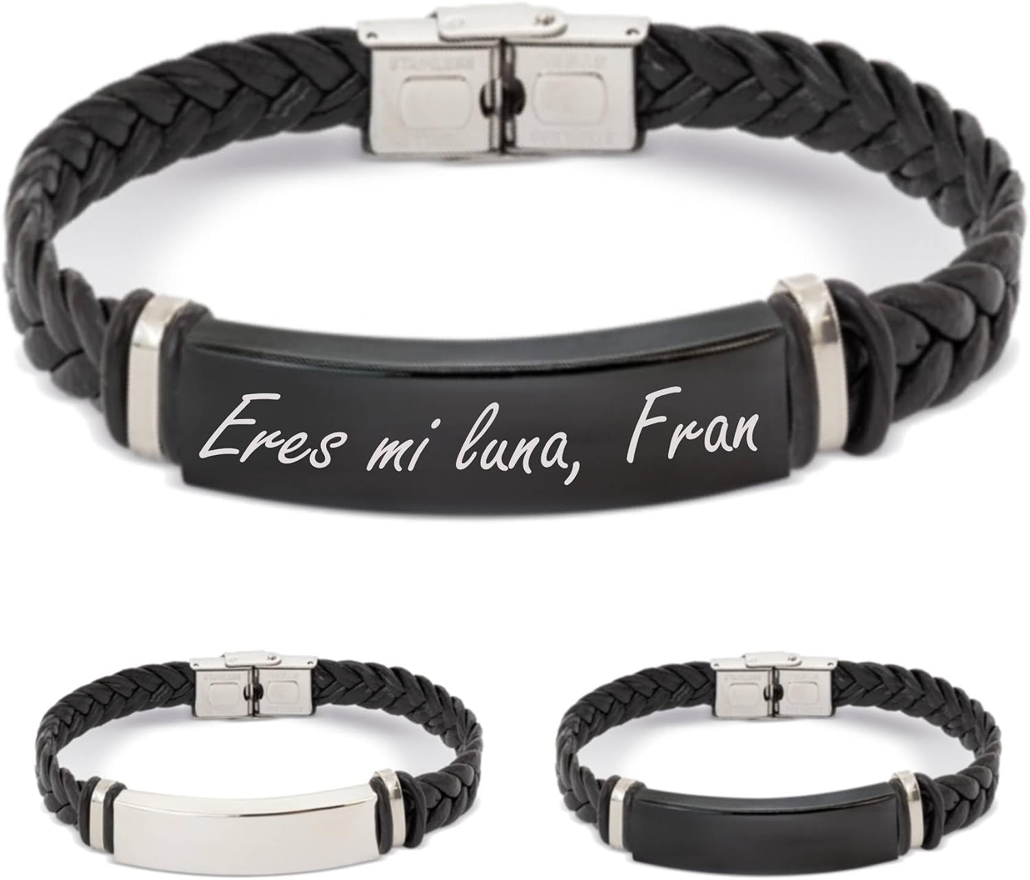 ibera gifts - Pulsera personalizada de acero inoxidable - Regalo Grabado para Hombre Mujer Parejas Amigos - Acabado profesional