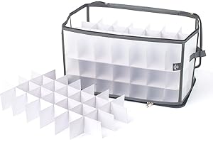 Christmas Village Christmas Tree Bauble and Decoration Storage Cube Bag Holder with Dividers for 112 Xmas Ornaments – Large Folding Holder with Separators, Zipped Lid and Handles (Grey)