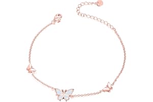 WINNICACA Schmetterling Roségold/Weiß Opal Fußkettchen S925 Sterling Silber Schmuck für Frauen Mädchen Geschenke
