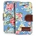 Produktbild Saxonia Deluxe Tasche für Apple iPhone SE / iPhone 5 / 5S Blumen Handy Flip Case Schutz Hülle mit Visitenkarten Fächer und Magnetverschluss Blau