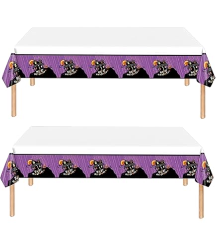 Nappe Halloween Motif Toile D'araignée, Feuilles, Citrouilles - Noir, 140x160 Cm, Polyester, Lavable Machine