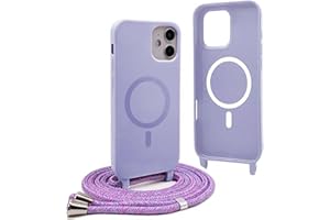YFSYLL Handykette Hülle für iPhone 12 mit Band,Magnetische Silikon Handyhülle Kompatibel mit MagSafe,Handyhülle für zum Umhängen Einstellbar und Abnehmbar - Lila