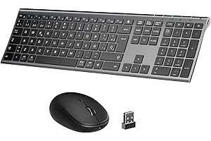 iClever Bluetooth/2.4G Teclado y Ratón DK03-QWERTY Español Teclado Ratón Inalámbrico, Recargable, Multidispositivo, Ergonómico, Tamaño Completo, Delgado para Mac, iPad, Apple, Android, Win