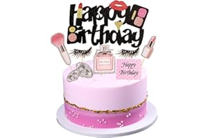 Weenkeey 15 pezzi trucco Cupcake Toppers tema cosmetici Torta compleanno felice Toppers Rossetto trucco spazzole diamante profumo bottiglia torta picks per la doccia nuziale ragazze festa compleanno