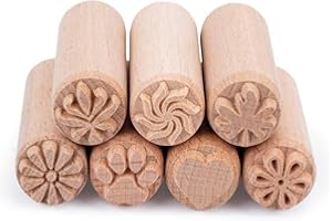 OLYCRAFT 7PCS Madera Herramientas de Cerámica Sellos Columna Sellos de Madera Sellos de Madera Natural con Patrones Mixtos para Arcilla Regalo de Cumpleaños de Navidad - 50 x 20 mm