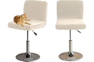 ‎HOMECOVER HOMECOVER Barhocker Bezüge Mit Rückenlehne, Stretch Samt Stoff Barhocker Stuhlbezüge Abnehmbar Niedriger Rücken Schwenkbare Stuhlbezug-Creme-2er Set