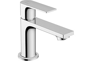 Hansgrohe Mitigeur de Lavabo Rebris E, Hauteur Sous Bec 80 mm, Économie D'Énergie (Coolstart), Robinet Lavabo avec Tirette et Vidage, Chromé, 72553000