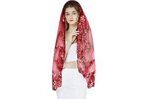 TINAYAUE Damen Spitzenschleier Brautschleier mit Pailletten Hochzeitsschleier zartes Muster Braut weicher Schleier mit Einsatzkamm Schal Tüll katholische Messe Mantilla Schleier für Hochzeit, Kirche