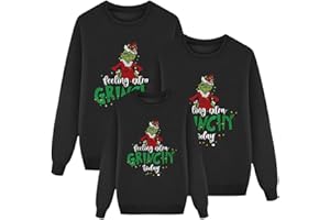 Sonnena Pull Noel Famille Sweat Grinch Femme Homme Enfants Famille Longue Manches Tops Christmas Sweater Pulls De Noël Familles Col Rond Christmas Sweat-Shirt Manche Longue Hiver Chaud