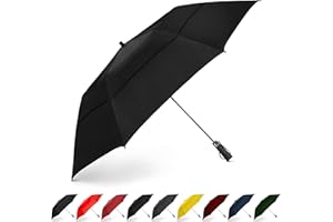 EEZ-Y Folding Golf Umbrella 58-inch Extra Large Windproof Double Canopy - Auto Open Sturdy Compact and Portable