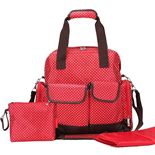 Giwox Maternity Bag 4 Ways in 1 Baby Large Nappy Changing Bags, Dot Stylish Diaper bags Large Capacity Pram Bags for Mums Dads ( Red)