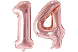 Vthoviwa 40 Pollici Compleanno Palloncini Numeri 14/41 Rosa Oro, Pallone 14/41. 0123456789,10-19,20-25,30,40,50,60,70,80,90 Festa Numero Palloncino Foglio Supporta Elio
