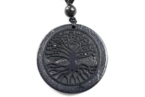 RICHRAIN Halskette mit Anhänger aus echtem natürlichem Schungit, spirituelle Geschenke für Frauen, Kristallheilung, Kristallgeschenke für Männer (Tree of Life)