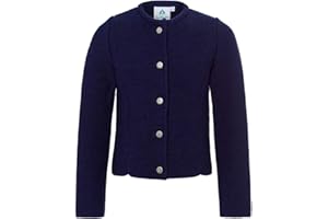 Isar-Trachten Mädchen Trachten Strickjacke dunkelblau Marina 002386, kuschlig warme Strickjacke, Glattstrick, altsilberfarbene Knöpfe mit Blumenmuster